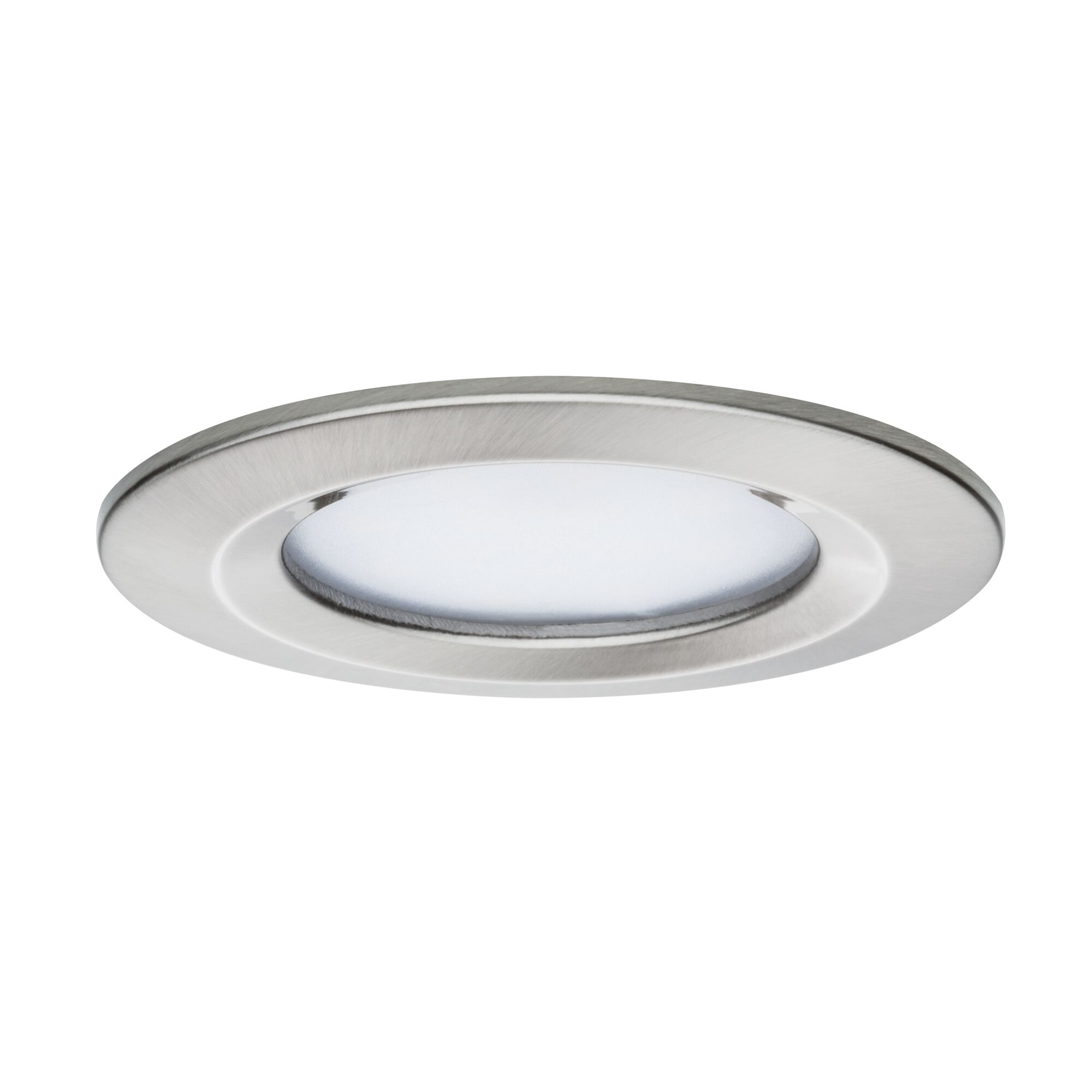 Round LED recessed light in brushed stainless steel with white diffuser for modern lighting