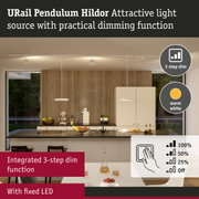 URail Pendulum Hildor white LED ceiling light with integrated 3-step dimming function for living rooms