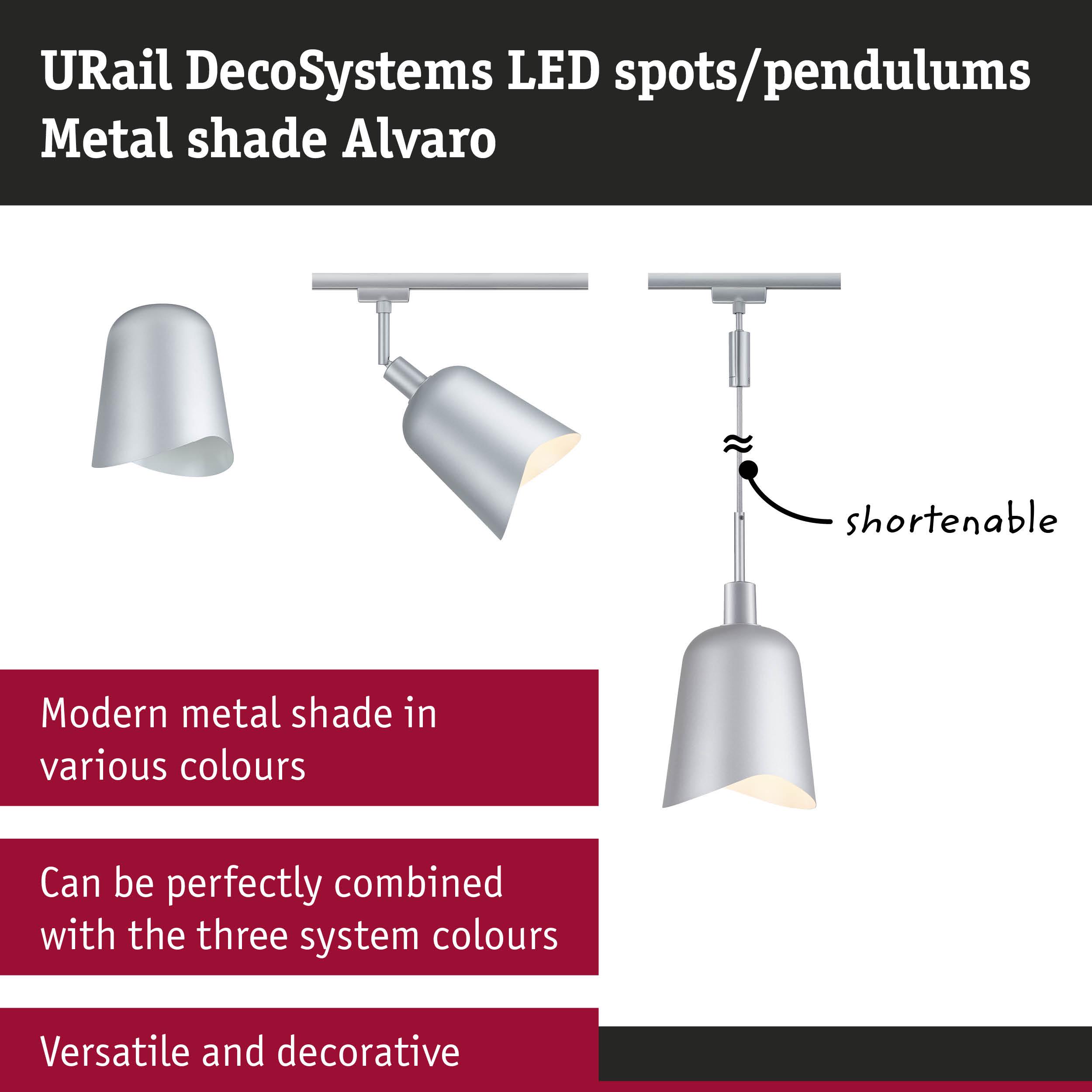 URail DecoSystems LED spotlights with shorten metal shade Alvaro in silver for versatile lighting
