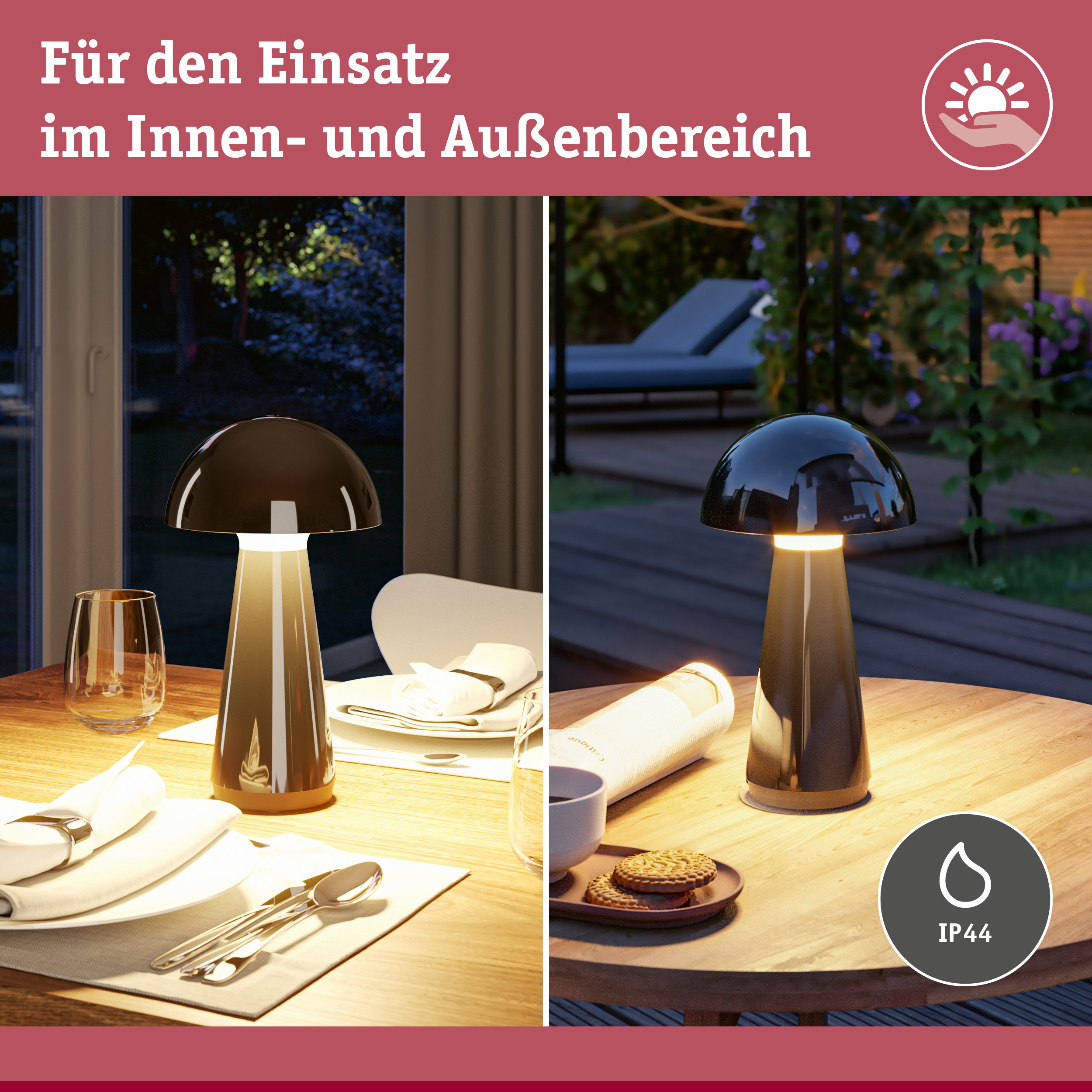 Moderne schwarze Tischlampe mit IP44 Schutz für Innen- und Außenbereich, ideal für Garten und Esszimmer
