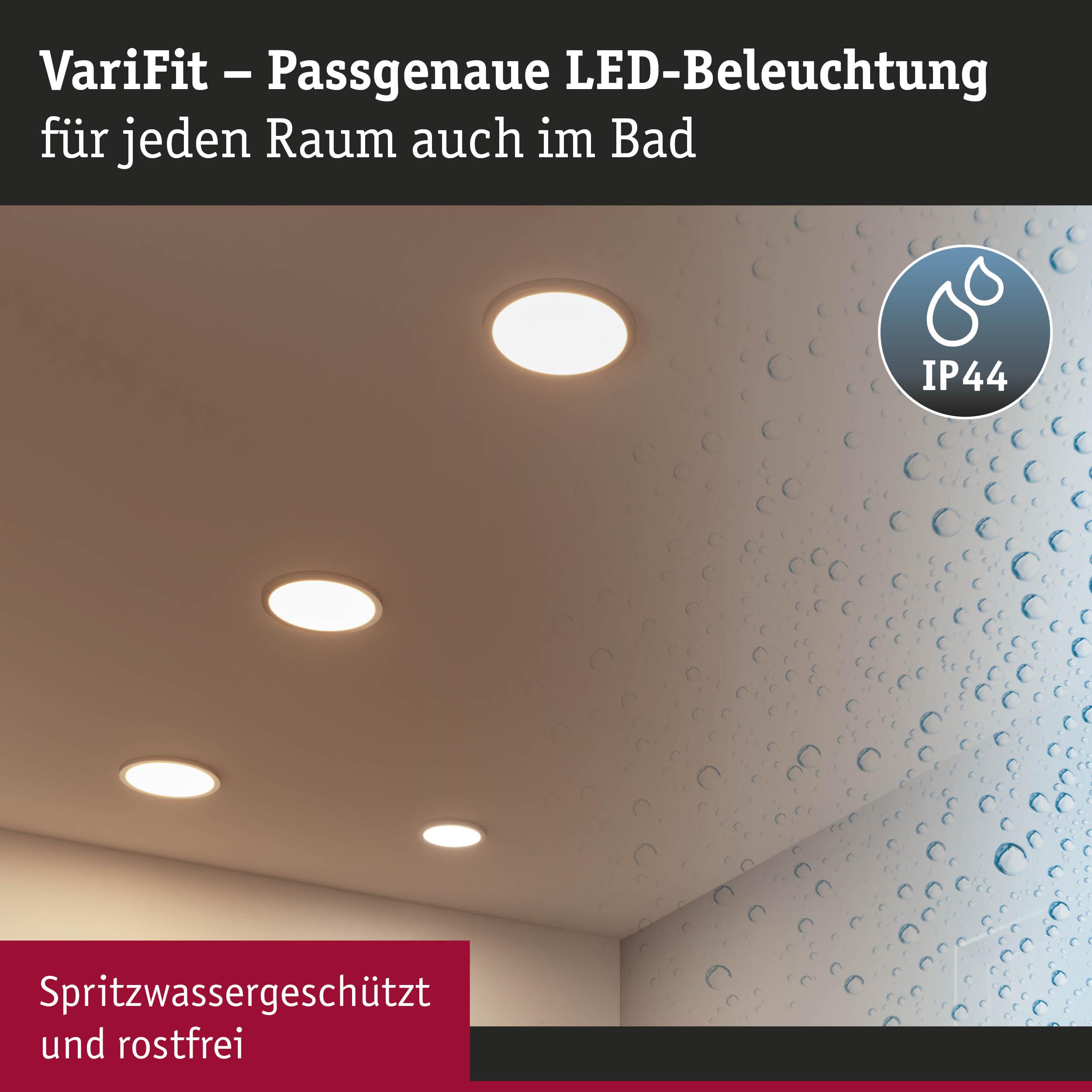 VariFit LED-Einbaustrahler in Weiß, spritzwassergeschützt IP44, ideal für Badezimmerbeleuchtung