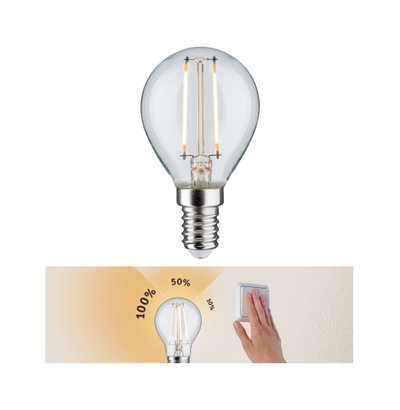Dimmable LED bulb with E14 base offering 10 to 100 percent brightness for energy-efficient lighting