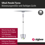 URail Pendel Tyros silberne Pendelleuchte mit farbigem Licht und Zigbee Steuerung per App und Sprache