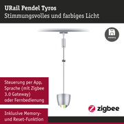 URail Pendel Tyros Pendelleuchte aus silbernem Metall mit farbigem Licht und Zigbee Steuerung