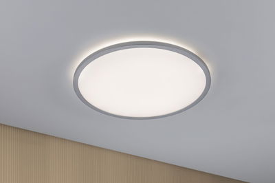 Round ceiling light with white diffuser and silver frame for modern room lighting