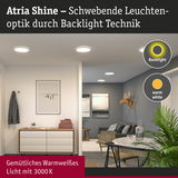 Atria Shine LED-Deckenleuchten mit schwebender Backlight-Optik und warmweißem Licht 3000K im modernen Wohnzimmer