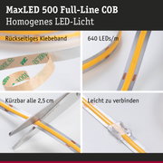 MaxLED 500 COB LED-Streifen mit rückseitigem Klebeband und 640 LEDs pro Meter, schneidbar und verbindbar