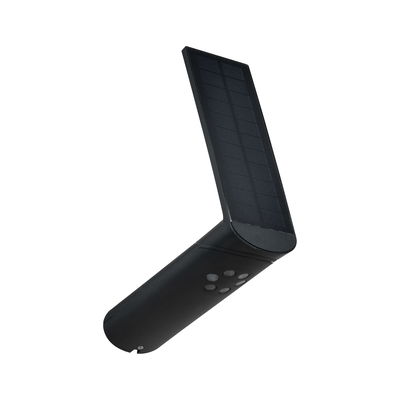 Black solar light with rectangular solar panel and six sensors for outdoor lighting