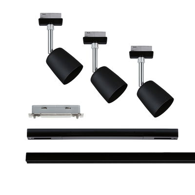 Sort metal LED-skinne belysningssystem med tre justerbare spotlights til moderne rumbelysning