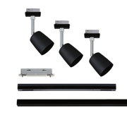 Black LED spotlights with chrome rod and adapter for track lighting systems, modern lighting solution