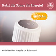 Weißes Gerät mit integriertem Solarmodul zur Nutzung von Solarenergie und Aufladung