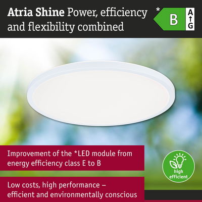 Round white LED ceiling light Atria Shine with high energy efficiency class B and eco-friendly performance