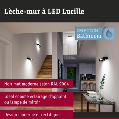 Lèche-mur LED Lucille noir mat moderne, idéal comme éclairage d’appoint ou lampe de miroir