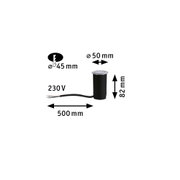 Zwarte LED inbouwspot met 50 mm diameter en 230 V stroomkabel, hoogte 82 mm