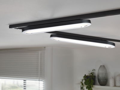 Moderne schwarze LED-Deckenleuchte mit ovaler Form und weißem Licht für Wohnräume und Büros