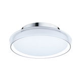 Round ceiling light with chrome frame and white acrylic glass for modern room lighting