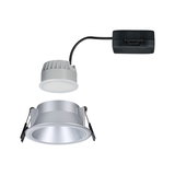 Silver aluminum LED recessed spotlight with separate driver and spring clips for ceiling installation