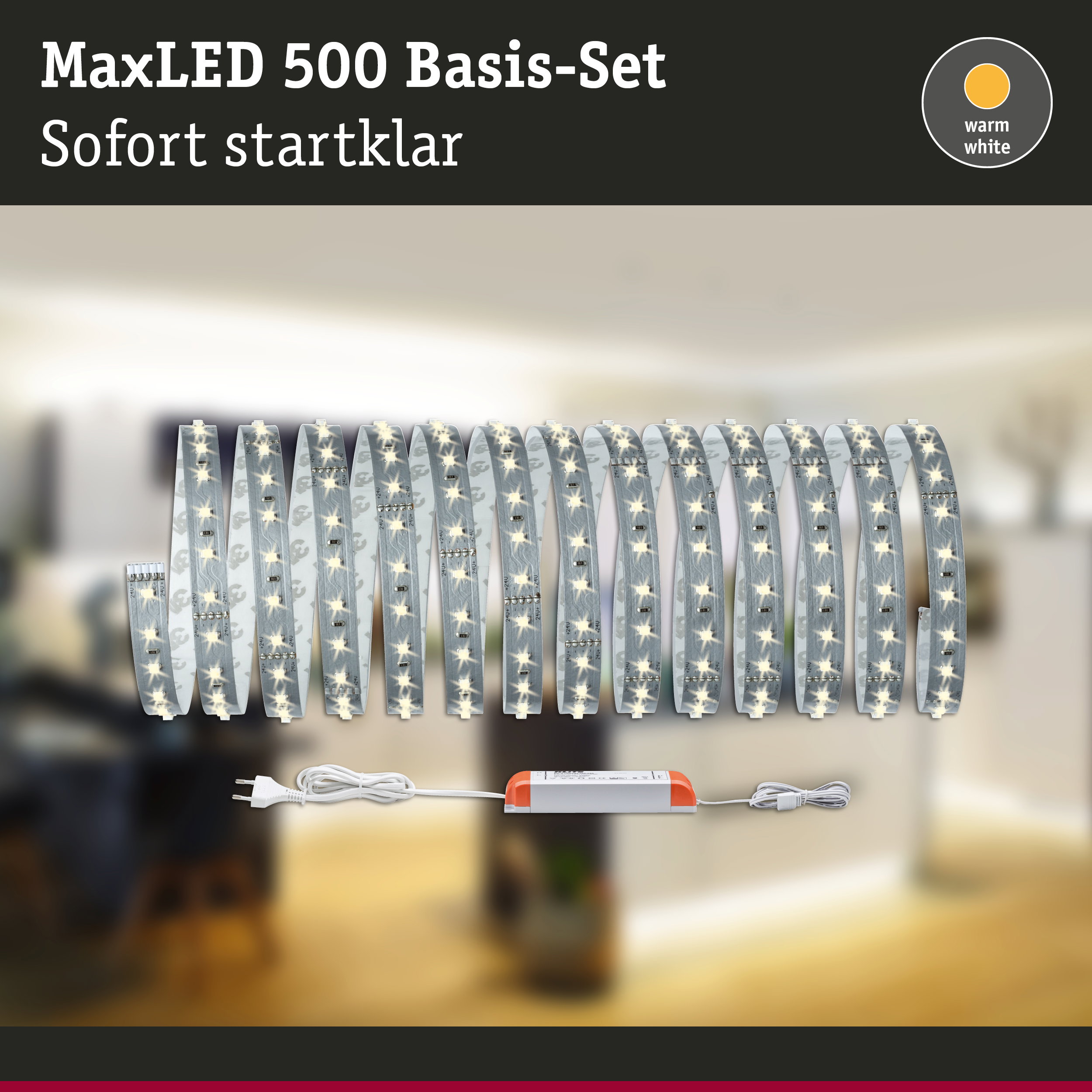 MaxLED 500 LED-Basis-Set mit warmweißem Licht und Netzteil für einfache Raumbeleuchtung