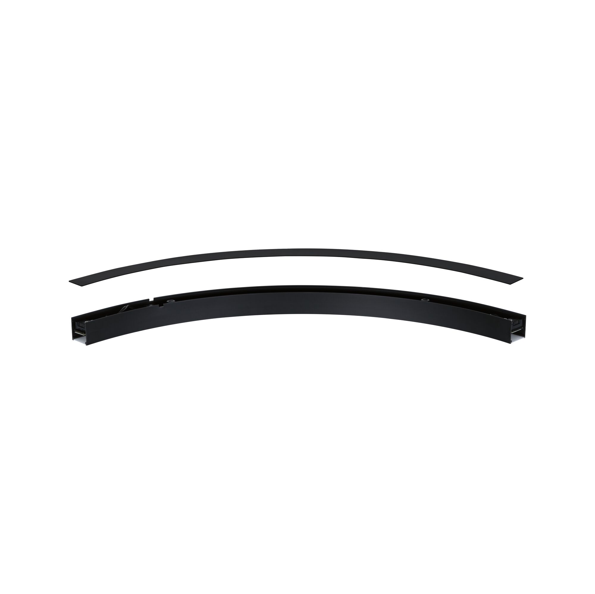 Black curved aluminum profile with removable strip for LED light strips, modern lighting accessory