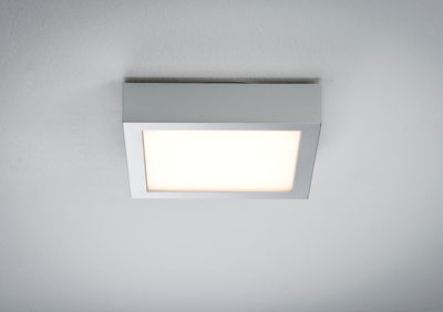 Square ceiling light in silver aluminum with warm white LED for modern indoor lighting