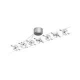 Six-light silver LED cable spotlight with adjustable heads for contemporary room lighting