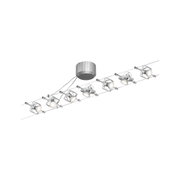 Spot LED sur câble en métal argenté avec six lampes réglables pour éclairage intérieur moderne