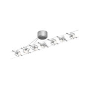 Srebrna metalowa lampa LED na linkę z sześcioma regulowanymi reflektorami do nowoczesnego oświetlenia