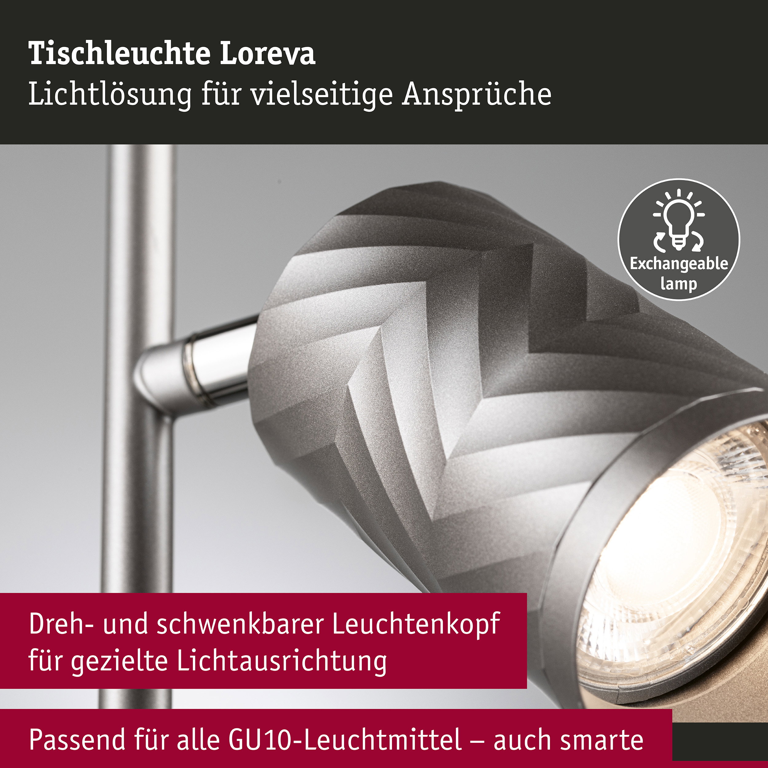Tischleuchte Loreva GU10 max. 7W Titanium Metall
