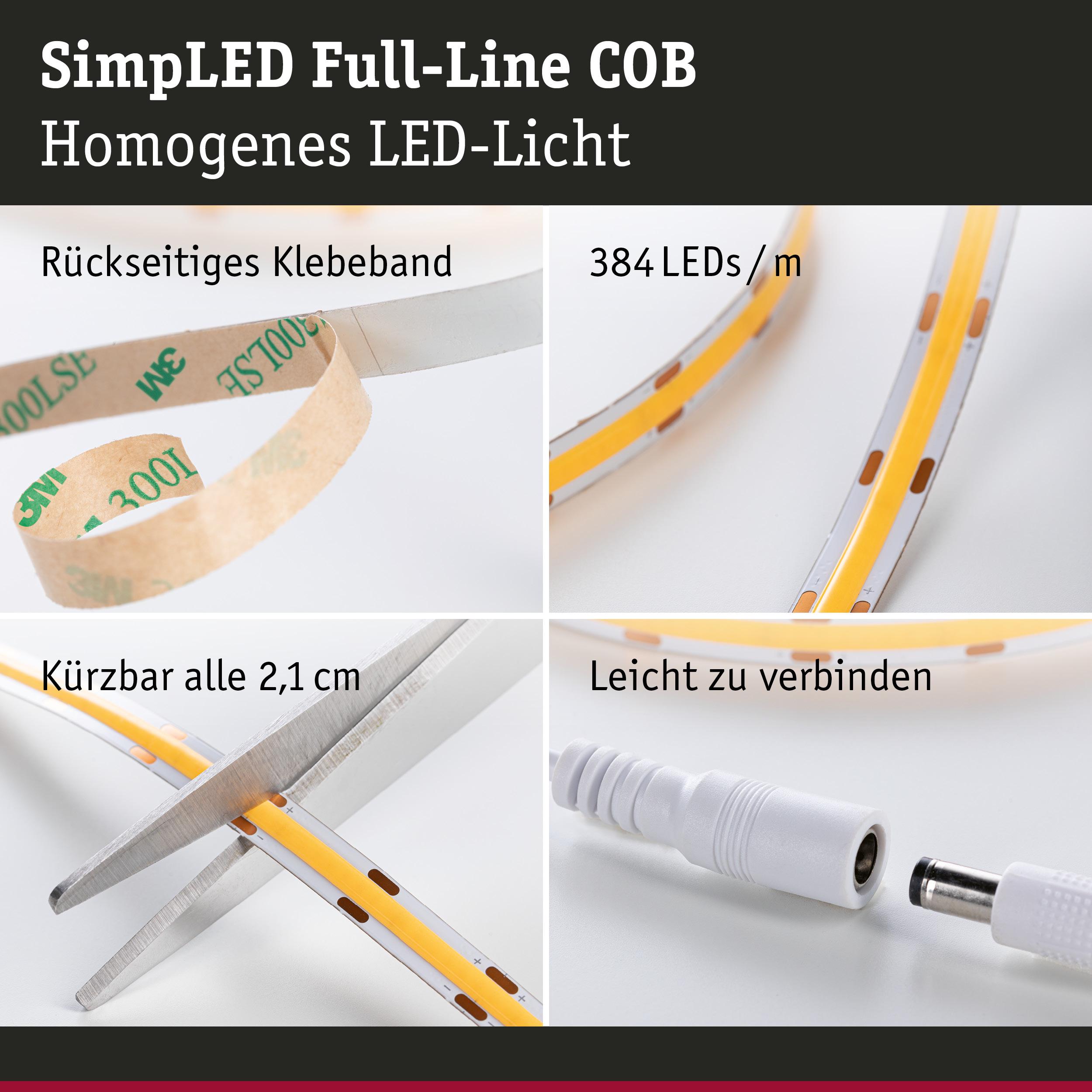 LED-Lichtstreifen mit rückseitigem Klebeband, 384 LEDs/m, schneidbar alle 2,1 cm, einfach verbindbar