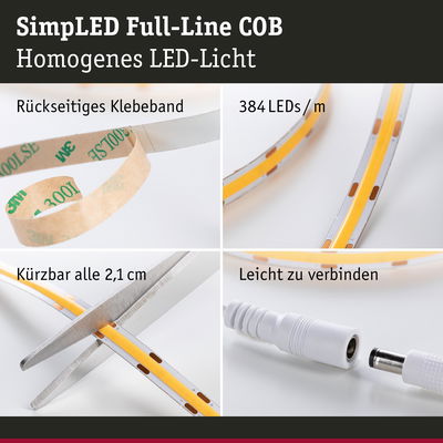 LED-Lichtstreifen mit rückseitigem Klebeband, 384 LEDs/m, schneidbar alle 2,1 cm, einfach verbindbar