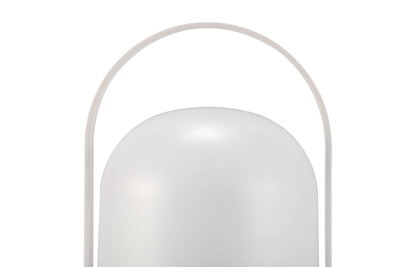 Moderne witte LED-tafellamp met gebogen metalen handvat voor stijlvolle verlichting thuis