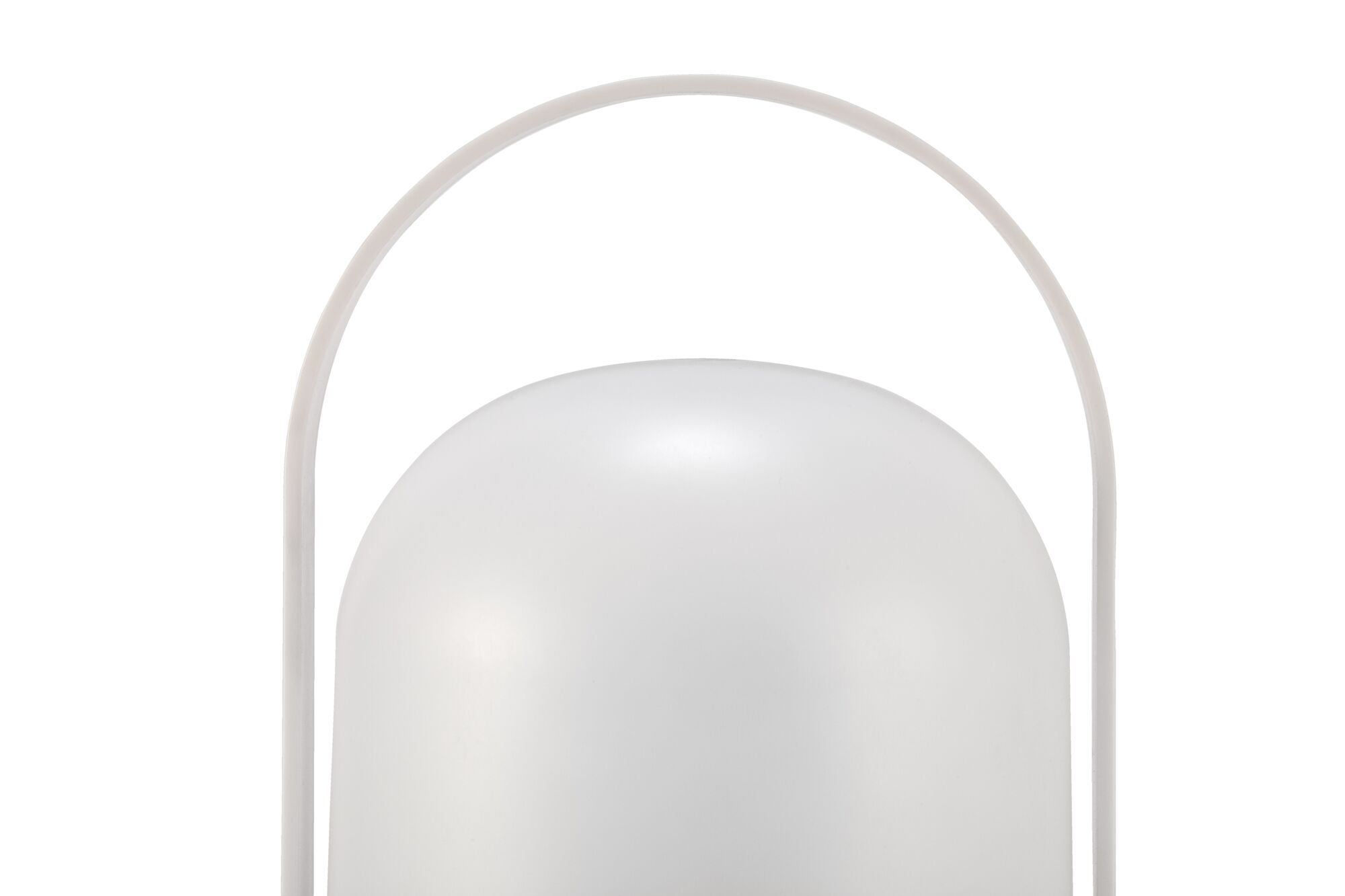Modern white LED table lamp with rounded design and handy handle for flexible lighting