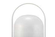 Modern white LED table lamp with rounded design and handy handle for flexible lighting