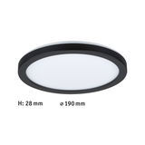 Plafonnier LED rond et plat avec cadre noir et diffuseur blanc, diamètre 190 mm