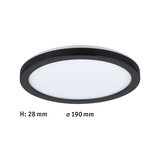 Plafonnier LED rond et plat avec cadre noir et diffuseur blanc, diamètre 190 mm