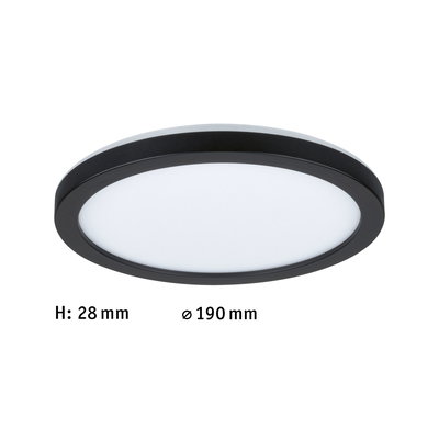 Flache runde LED-Deckenleuchte mit schwarzem Rahmen und weißem Diffusor, 190 mm Durchmesser