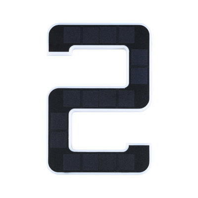 Black solar panel shaped as number 2 with white frame for sustainable energy use