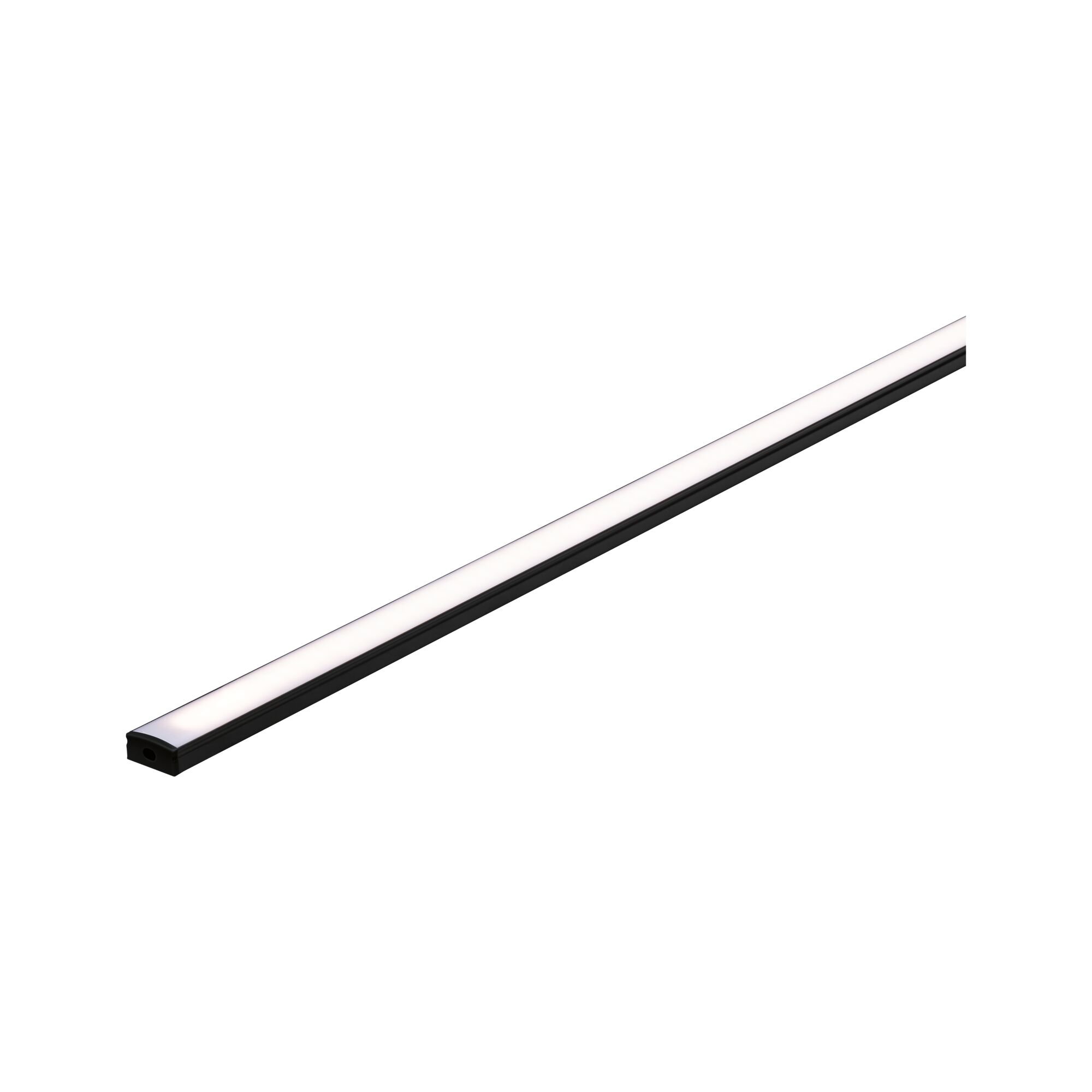 Slim black LED strip with white light for modern indoor lighting and energy-efficient room illumination