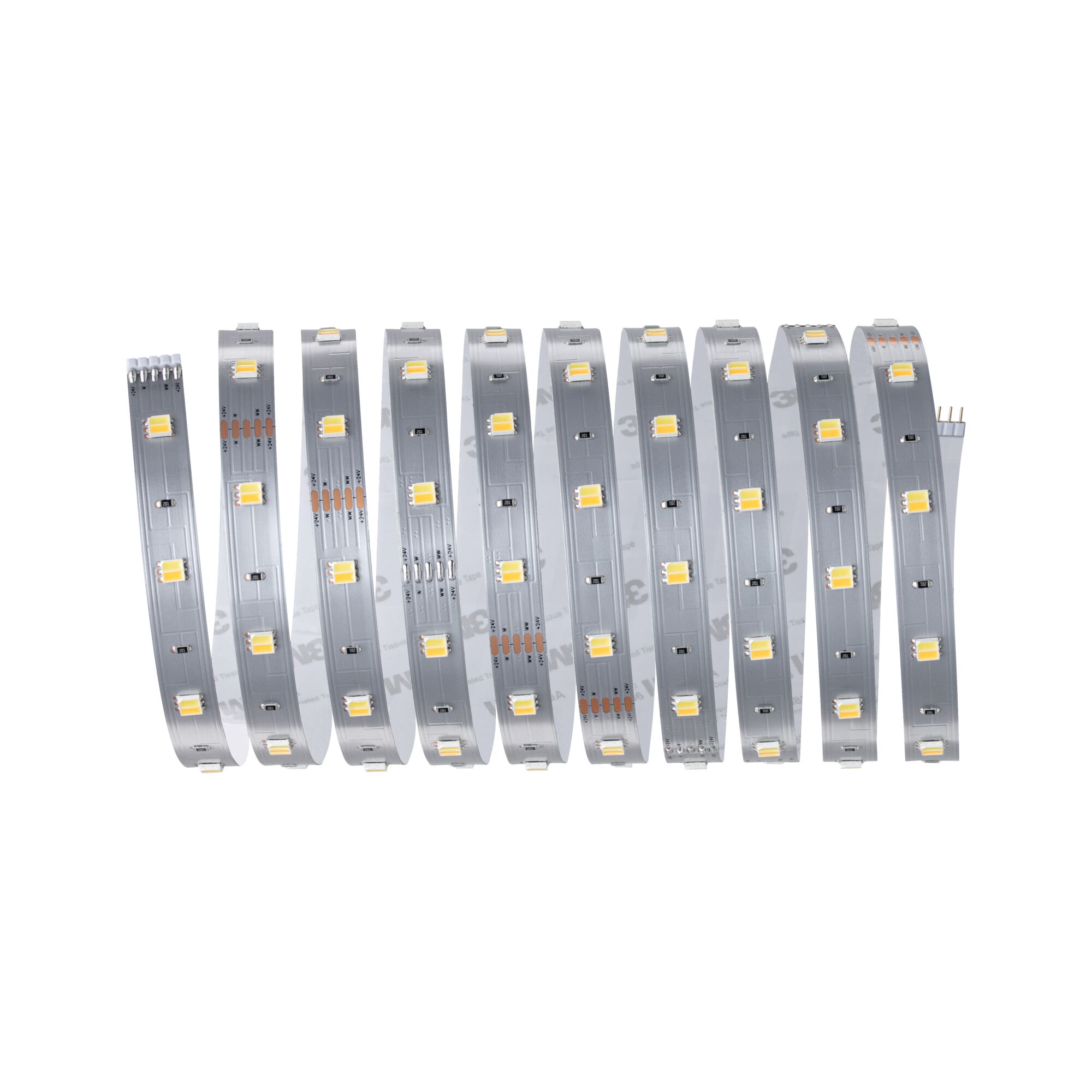 Flexibele zilveren LED-strip met warmwitte LEDs voor decoratieve verlichting en accentverlichting
