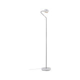 Moderne Stehleuchte mit weißem Sockel und verchromtem Stab, LED-Licht für Wohnräume