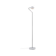Lampadaire moderne avec base en métal blanc et bras chromé réglable pour éclairage intérieur