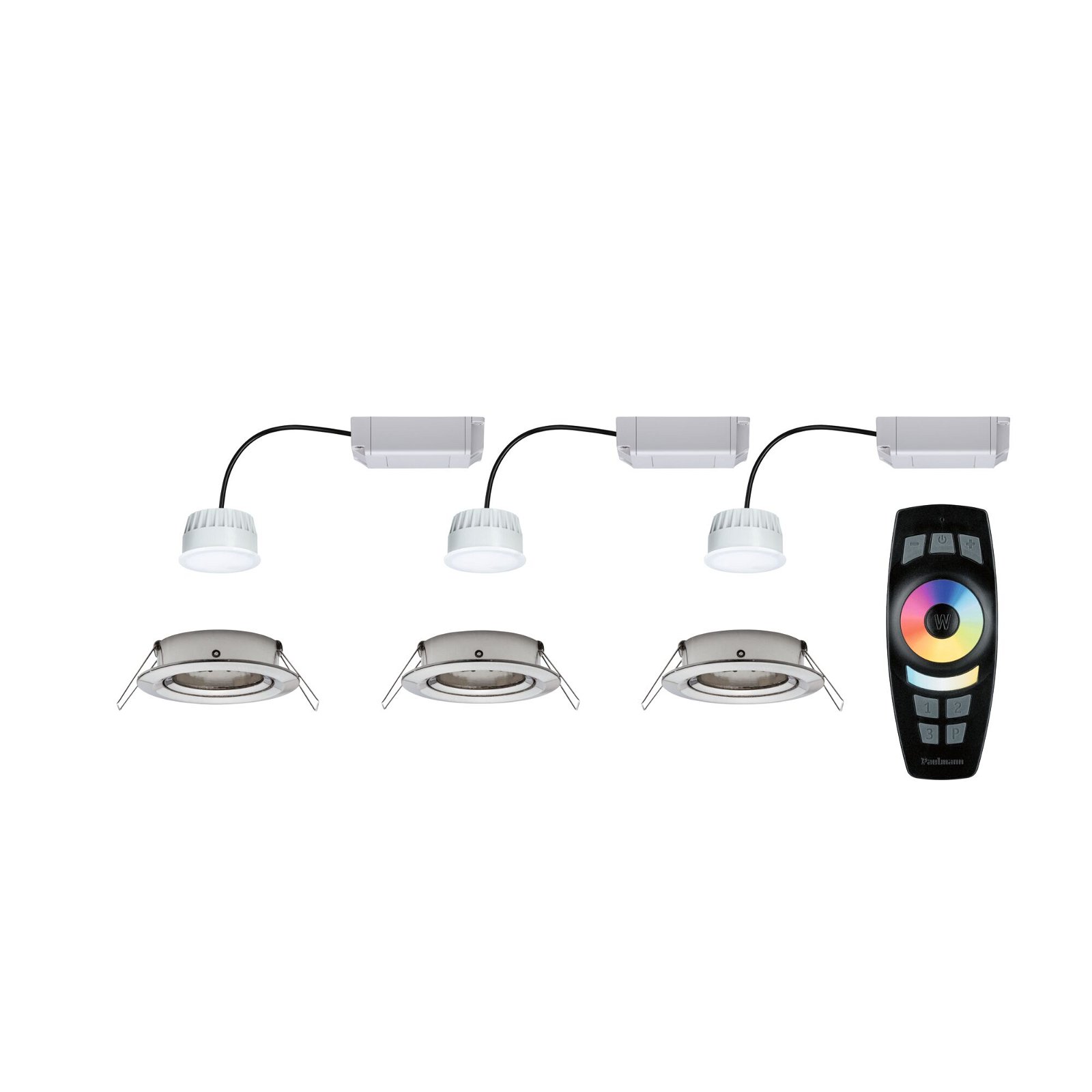 Smart Home Zigbee Bundle LED-inbouwlamp Nova Plus zwenkbaar + Afstandsbediening Gent zwenkbaar rond 84mm 50° Coin 3x5,2W 3x400lm 230V dimbaar RGBW Staal geborsteld