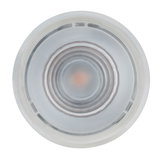 Round LED light bulb with clear glass and visible filament for energy-efficient lighting solutions