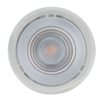 Round LED light bulb with clear glass and visible filament for energy-efficient lighting solutions