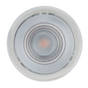 Round LED light bulb with clear glass and visible filament for energy-efficient lighting solutions