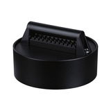 Black round plastic handle with textured grip for secure hold and easy use