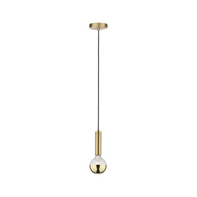 Modern pendant light in gold metal with black cord and half-transparent bulb for stylish lighting