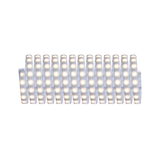 Flexible LED strip light with warm white glow and adhesive backing for versatile lighting solutions.