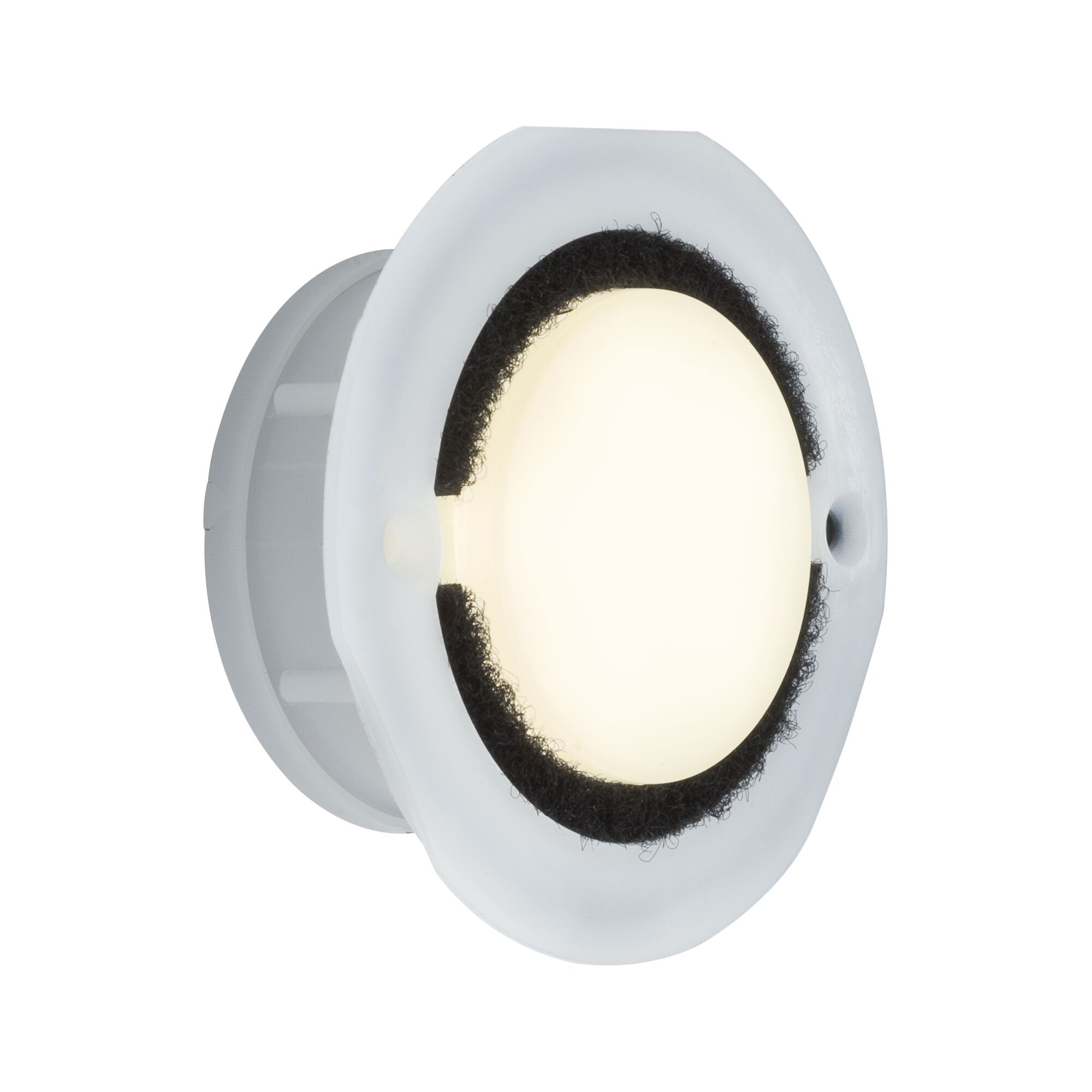 Ronde LED-inbouwlamp met witte kunststof behuizing en zwarte afdichtring voor binnenverlichting