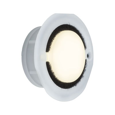 Ronde LED-inbouwlamp met witte kunststof behuizing en zwarte afdichtring voor binnenverlichting